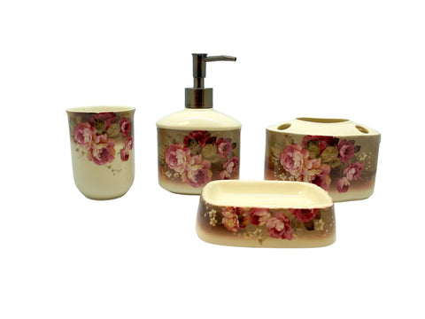 סט אמבטיה יוקרתי 4 חלקים עיצוב וורדים