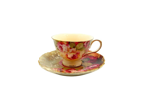 סט אספרסו מפורצלן יוקרתי 12 חלקים עיצוב וורדים וזהב