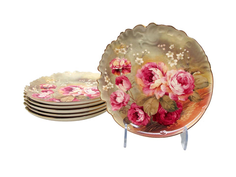 סט 6 צלחות מנה ראשונה 20 סמ עיצוב וורדים וזהב