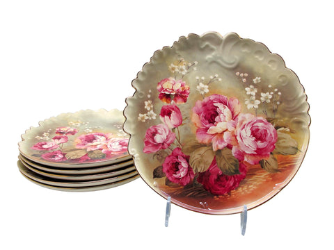 סט 6 צלחות מנה עיקרית עיצוב וורדים וזהב