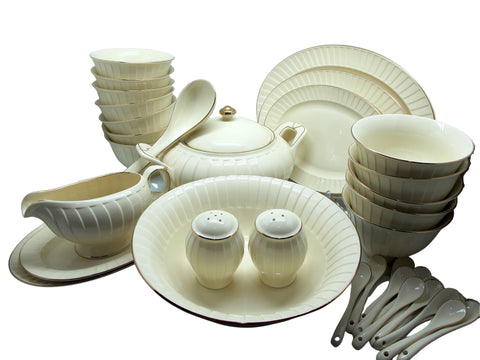 סט 36 חלקים להגשה פורצלן מניפה וזהב