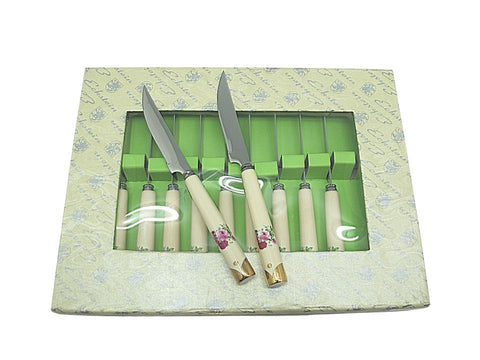 סט 12 סכינים לעוגה ופירות פרח אנגלי