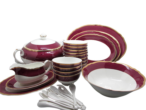 מערכת כלי הגשה לשולחן 32 חלקים ניו בון ציינה דגם שיש אדום