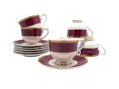 סט ספלי אספרסו 12 חלקים ניו בון ציינה דגם שיש אדום