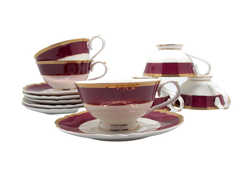 סט ספלים ותחתיות יוקרתי לתה ניו בון ציינה שיש אדום