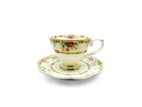 סט לקפה אפסרסו, 12 חלקים, פורצלן יוקרתי ניו בון ציינה עיטורי פרחים