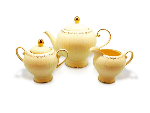 סט קומקום חלב סוכר נקודות זהב