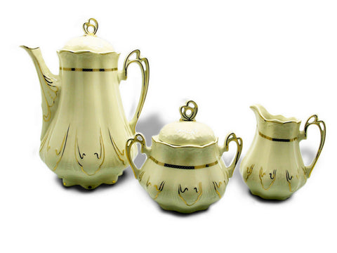 סט קומקום חלב סוכר דקור זהב