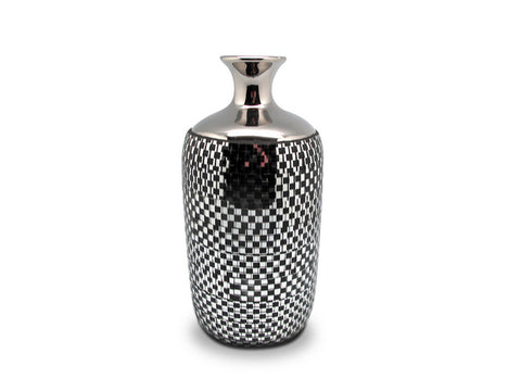 אגרטל פסיפס כסף-שחור  (24 סמ)