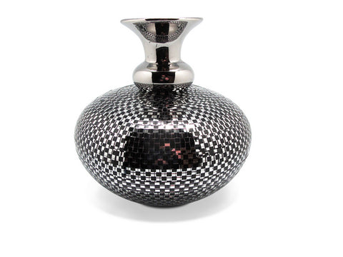 אגרטל עגול פסיפס כסף-שחור 24*24ס"מ