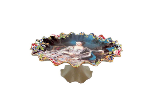 מגש לעוגה  37 ס"מ על רגל קובלט  ציור