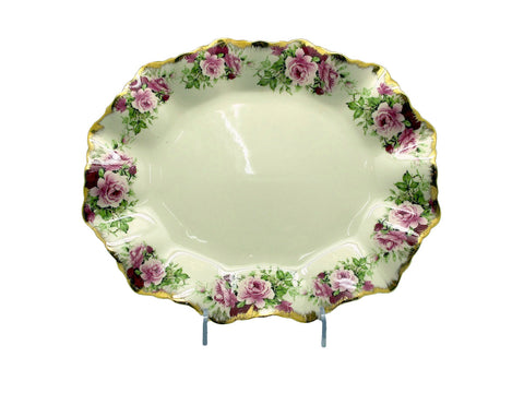 קערה שטוחה אובלית 32/26 ס"מ פרחים אנגליים וזהב