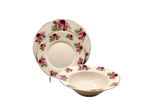 סט צלחות מפורצלן 18 חלקים פרח אנגלי וזהב