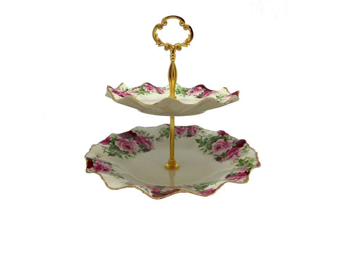 מעמד פירות 2 קומות יוקרתי פרחים אנגליים וזהב