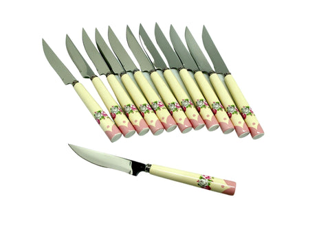 סט 12 סכינים לעוגה ופירות ידית פורצלן נירוסטה איכותית