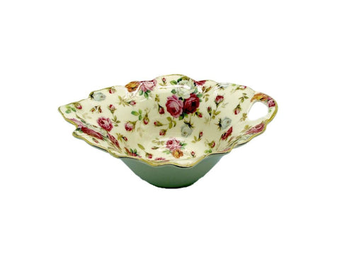 סט 6 קעריות לסלטים בצורת עלה ייחודי 18/14 ס"מ עם קישוט שושנים וזהב