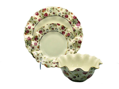 סט אוכל פורצלן 18 חלקים גלים עיטורי שושנים וזהב