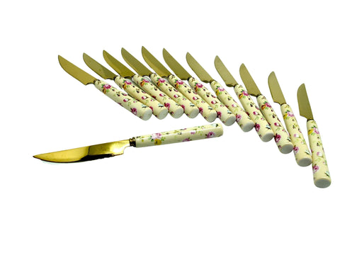 סט 12סכינים לפירות טפט רומנטי - נירוסטה זהב