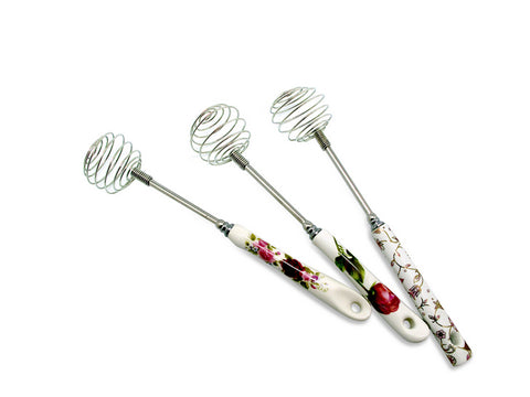 סט 3 מטרפות ביצים נירוסטה ידית פורצלן