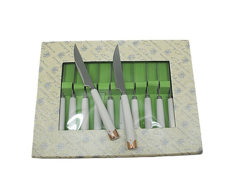 סט 12 סכינים לעוגה ופירות ידית לבן זהב